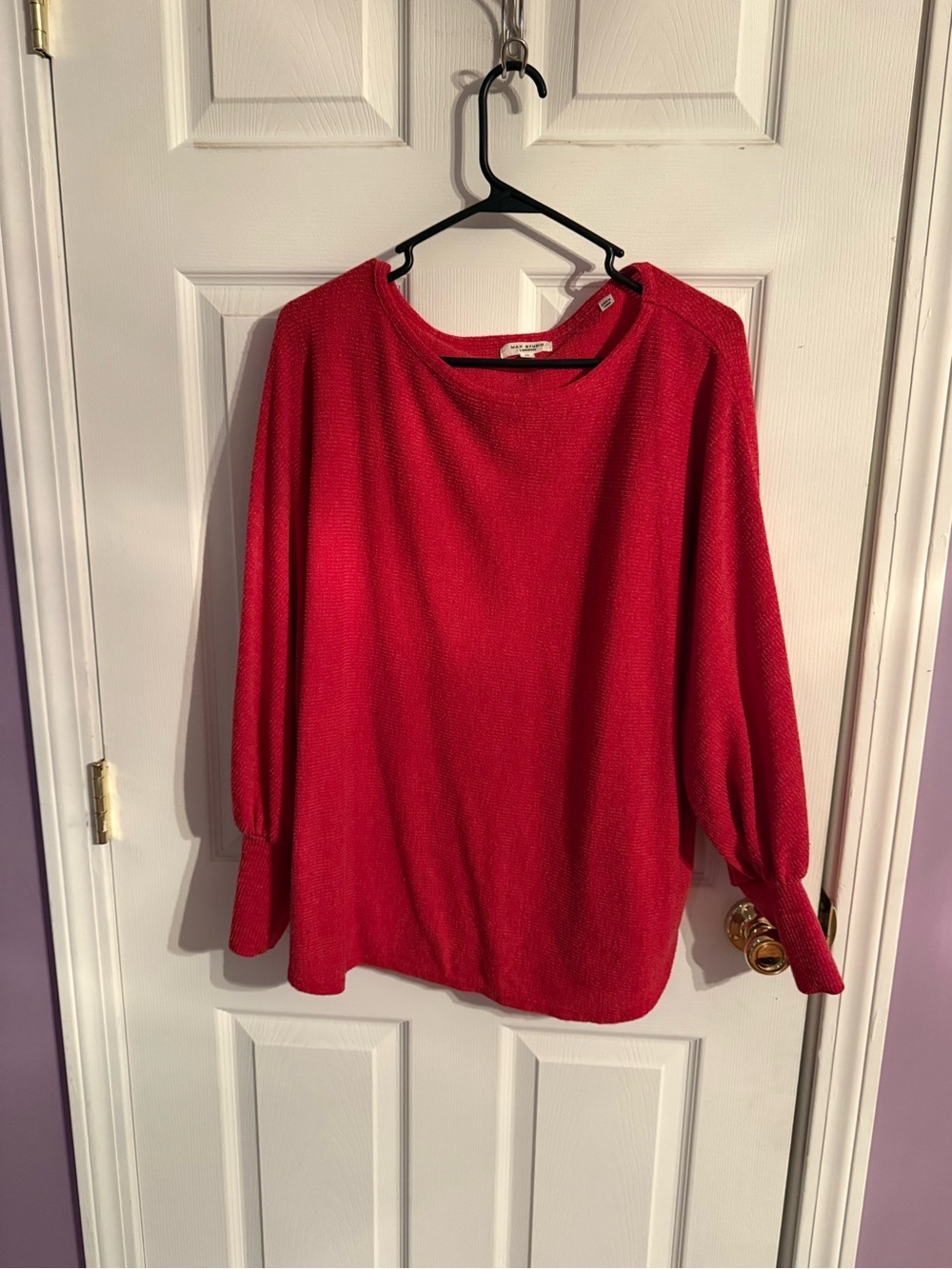 Max Studio Red Scoop Neck Lightweight Knit Sweater
